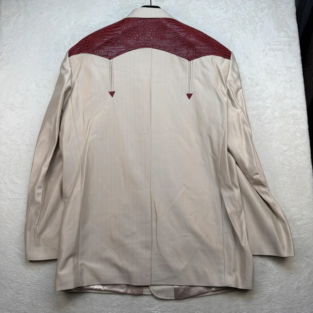 Deadstock Western Suit Rockabilly Stage Cowboy Yoke Cream Burgundy 46R 38